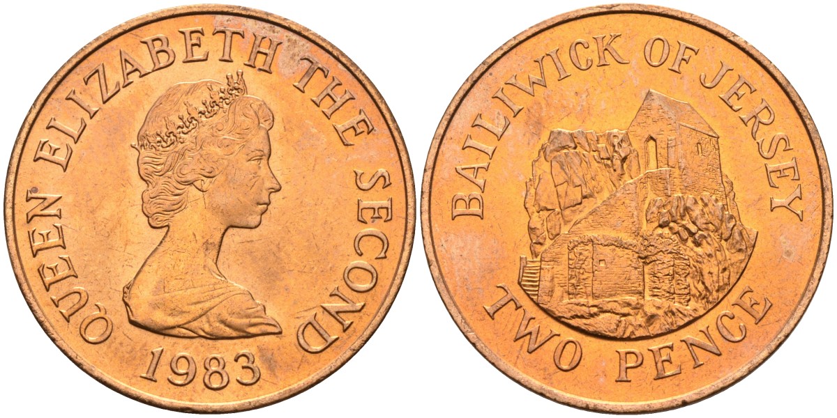 Джерси 2 пенса 1983 Елизавета II (1952-2022), Сент-Хелиер KM 55 бронза UNC 4583-133
