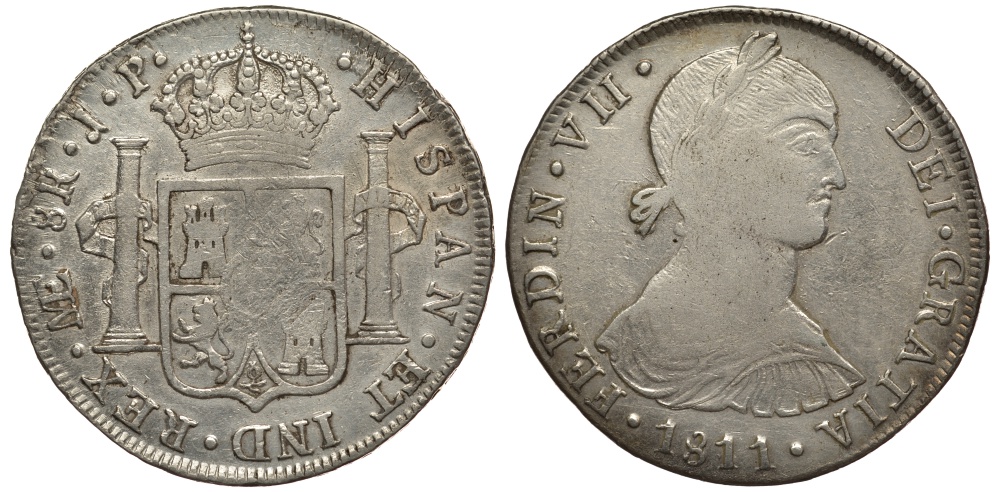 Перу 8 реалов 1811 JP, Фердинанд VII Испанский (1808-1821) KM 106.2 серебро 11-271-14