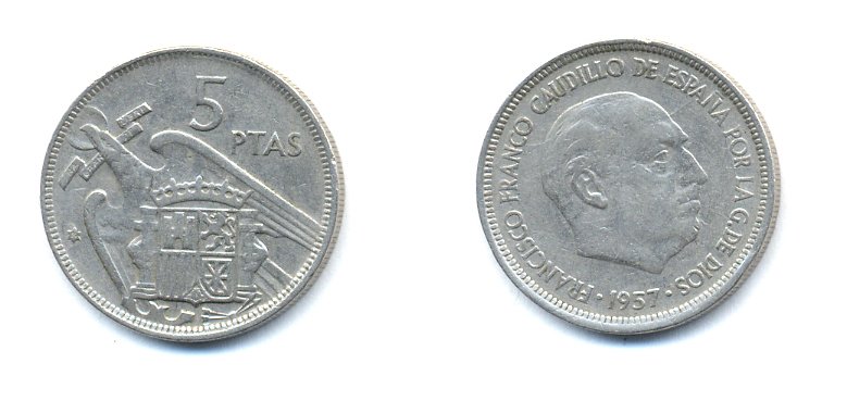 ИСПАНИЯ 5 ПЕСЕТ 1969 KM 786 медно-никель 54-1324