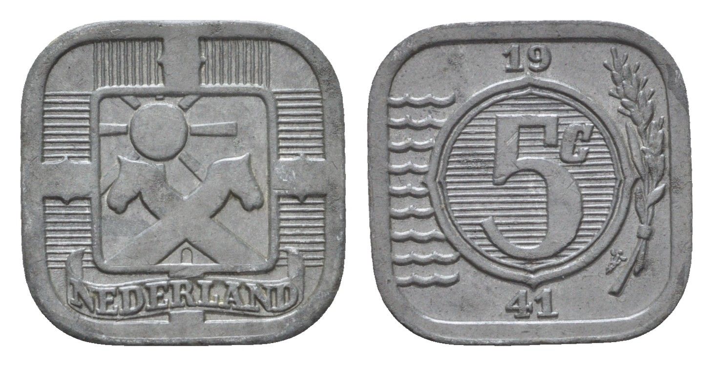 Нидерланды 5 центов 1941 Вильгельмина (1890-1948) KM 172 цинк 44-1123