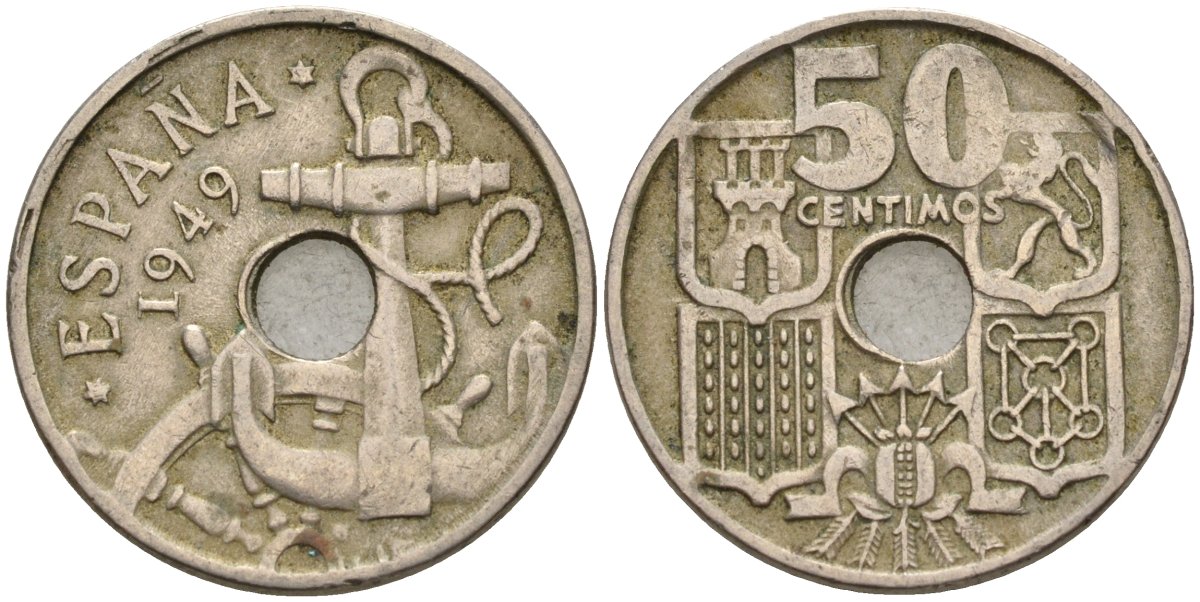 Испания 50 сентимо 1949 Франсиско Франко (1939 - 1975) KM 777 медно-никель 4155-254