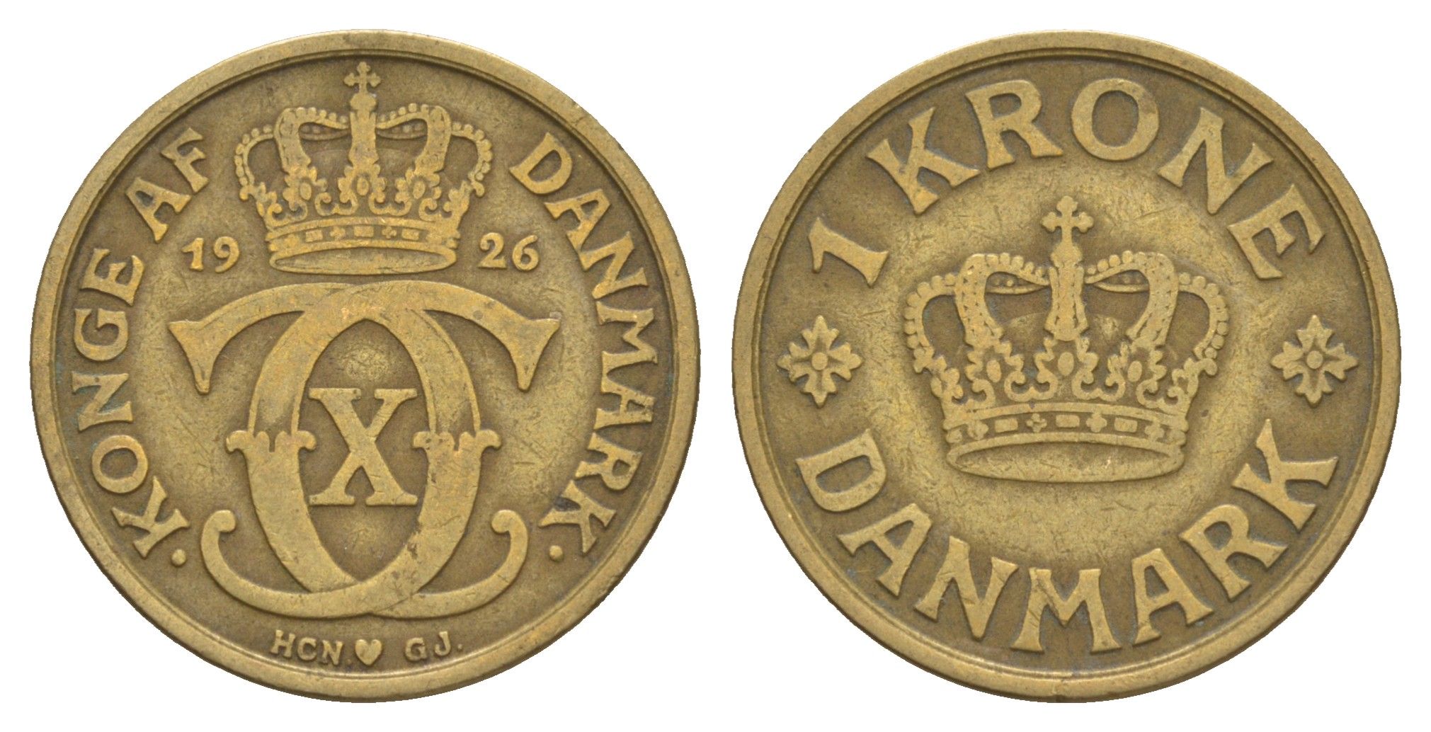 Дания 1 крона 1926 HCN, Кристиан X (1912-1947) KM 824 алюминиевая бронза 4657-347