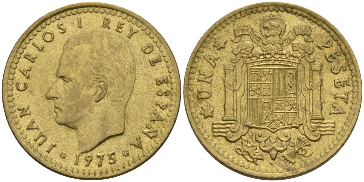 Испания 1 песета 1975 (80) Хуан Карлос I (1975-2014) KM 806 алюминиевая бронза 4604-225