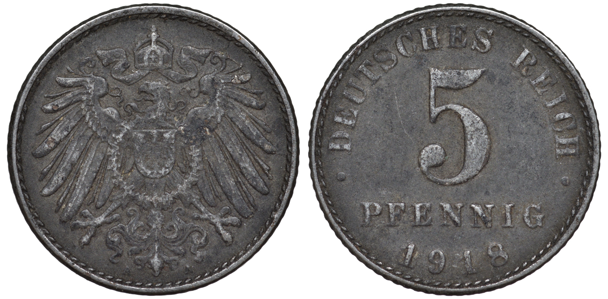 ГЕРМАНИЯ 5 ПФЕННИГОВ 1918 A KM 19, J. 297 железо 45-1147