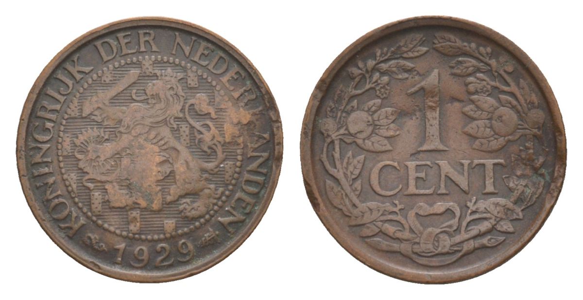 Нидерланды 1 цент 1929 Вильгельмина (1890-1948) KM 152 бронза 75-562