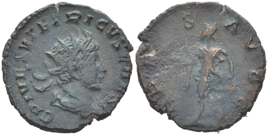 Римская Империя, императоры в Галлии антониниан 273 - 274 Тетрик II, C PIV ESV TETRICVS CAES, бюст цезаря / SPES AVGG, Спея, персонификация Надежды, Августа Треверов RIC 270 биллон 1073-20-96