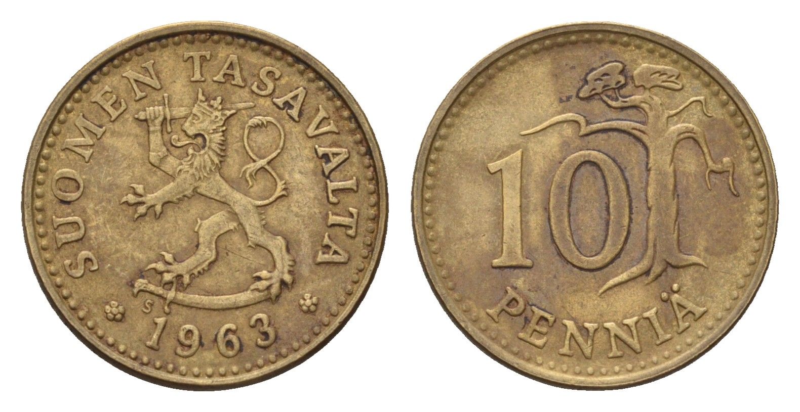 Финляндия 10 пенни 1963 KM 46 алюминиевая бронза 4617-536