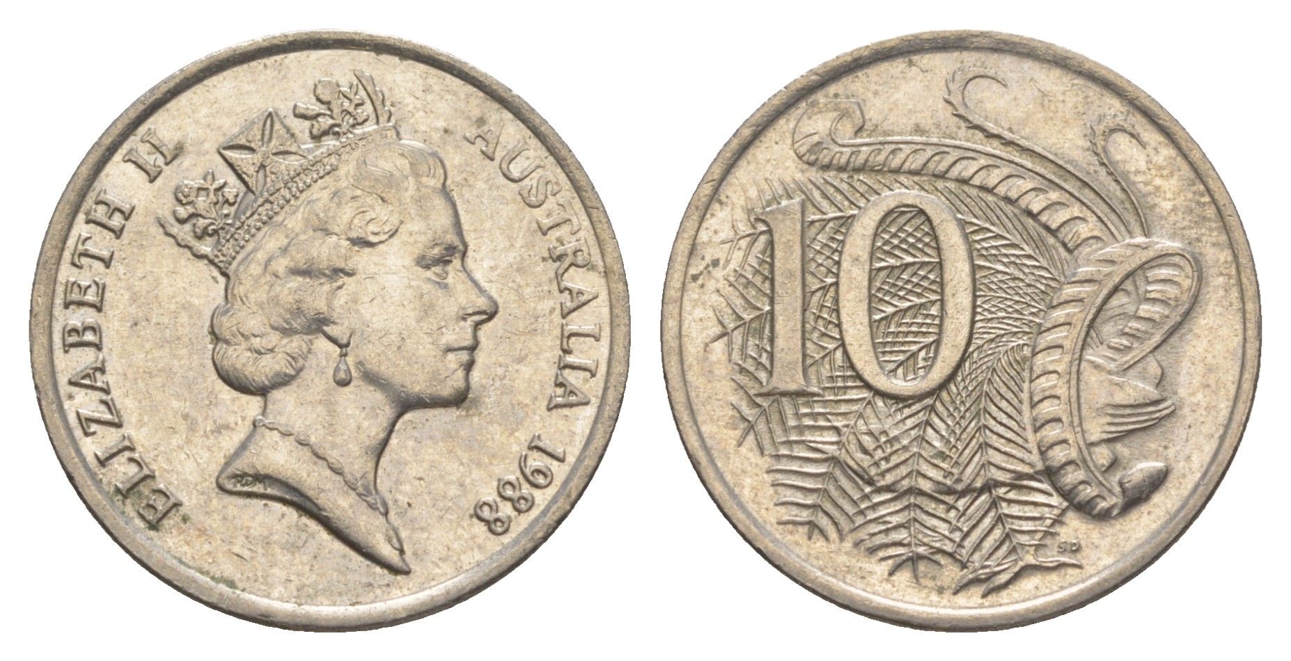 Австралия 10 центов 1988 Елизавета II (1952-2022), птица лирахвост KM 81 медно-никель aUNC 4384-121