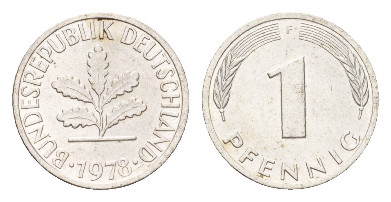ФРГ 1 пфенниг 1978 F KM 105, J. 380 сталь плакированная медью, серебрение 4685-665