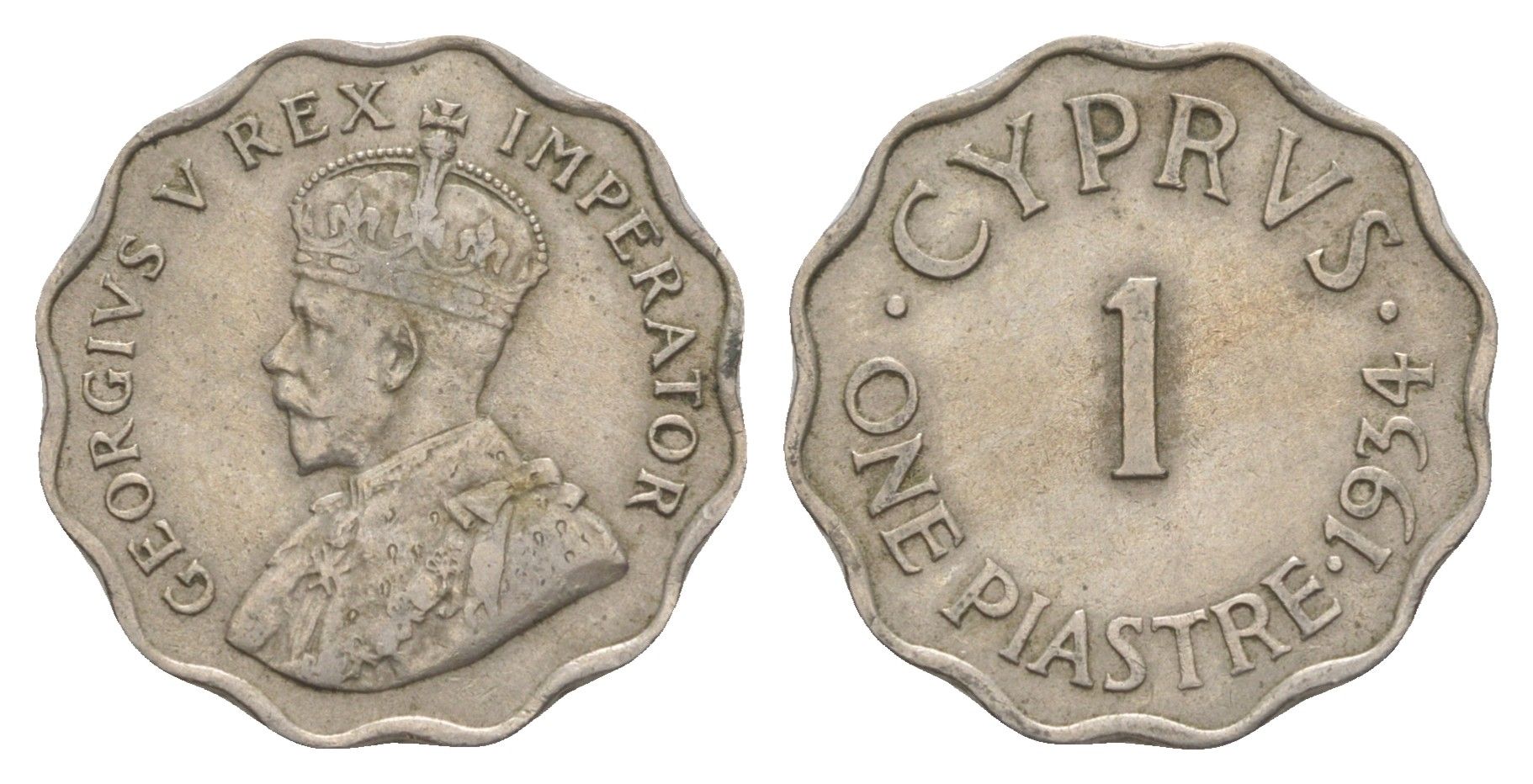 Кипр 1 пиастр 1934 Георг V (1910-1936), год-тип KM 21 медно-никель 4652-317