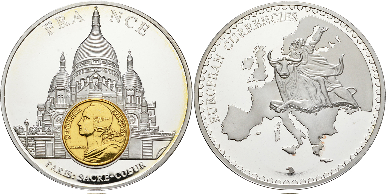 Нидерланды медаль 1993 серия европейские доевровые монеты, 54 гр., 50 мм.,с сертификатом, Франция, Париж, собор  серебрение  PROOF  06-026-13