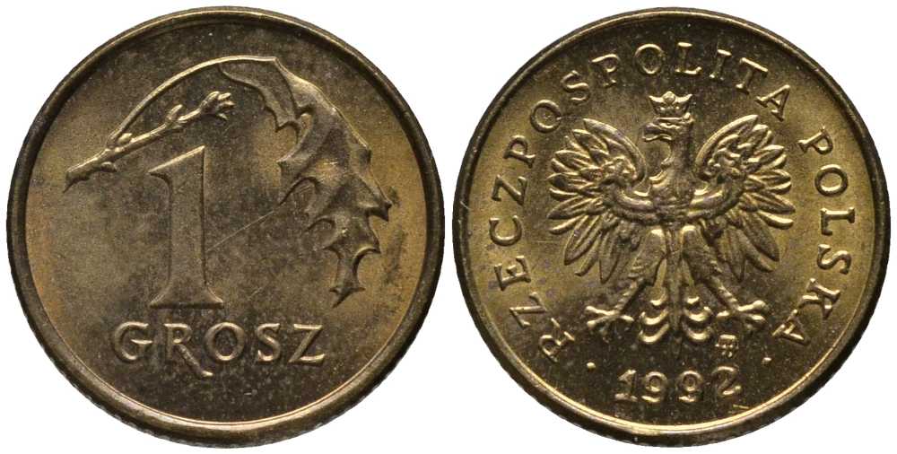 ПОЛЬША 1 ГРОШ 1992 MW KM 276 латунь UNC 4396-242