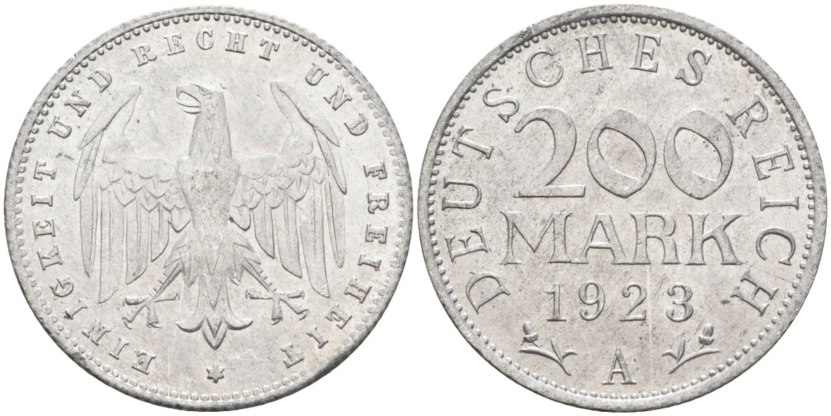 Германия 200 марок 1923 A KM 35, J. 304, Weege 22 алюминий UNC 4586-227