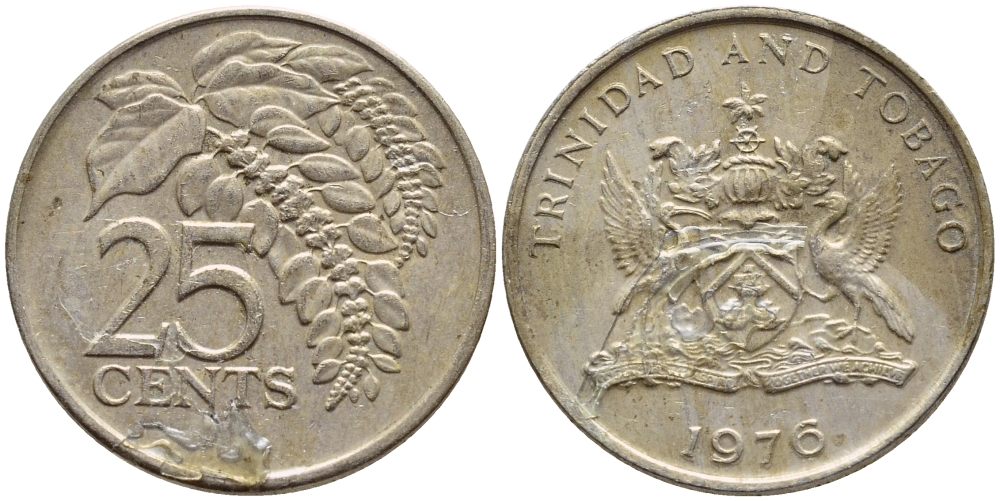 Тринидад и Тобаго 25 центов 1976 цветок дикая пуансеттия KM 28 медно-никель 4396-724