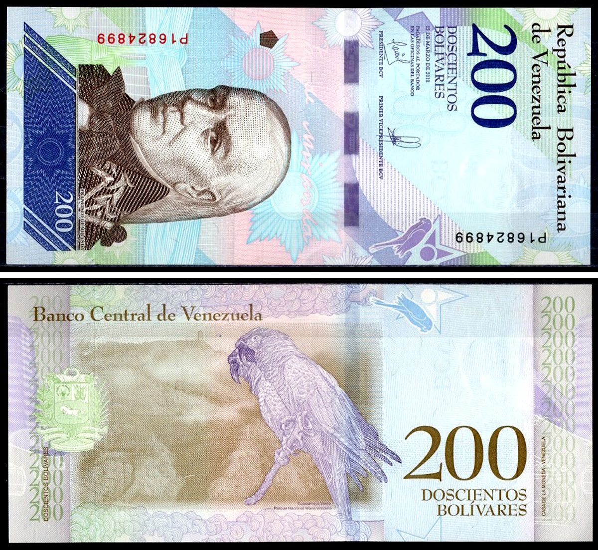 Венесуэла 200 боливаров 2018 13 марта 2018, Франсиско де Миранда, Малый солдатский ара Pick 107 бумага UNC (пресс) 402-71-2-2