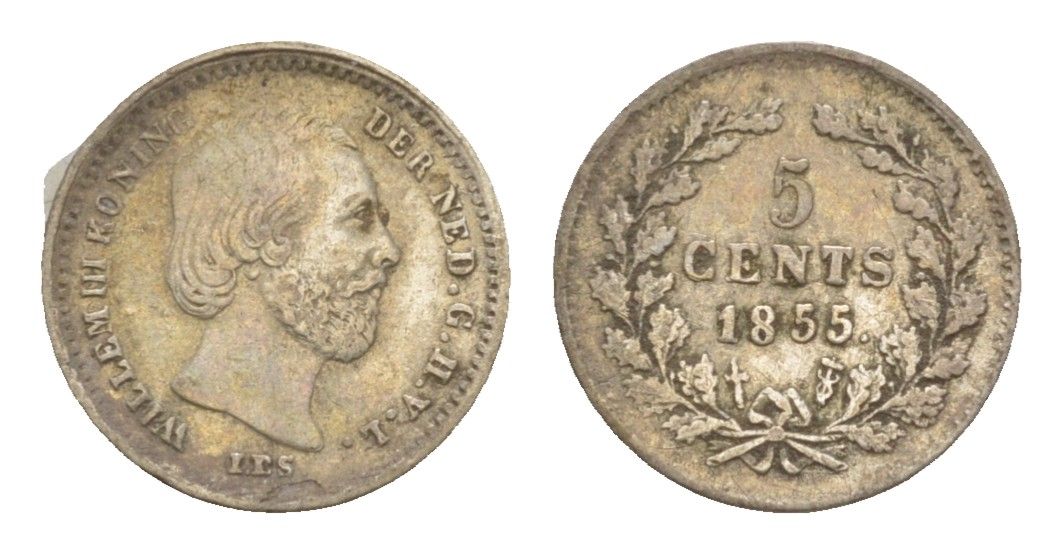 Нидерланды 5 центов 1855 Виллем III (1849-1890) KM 91 серебро 4659-217