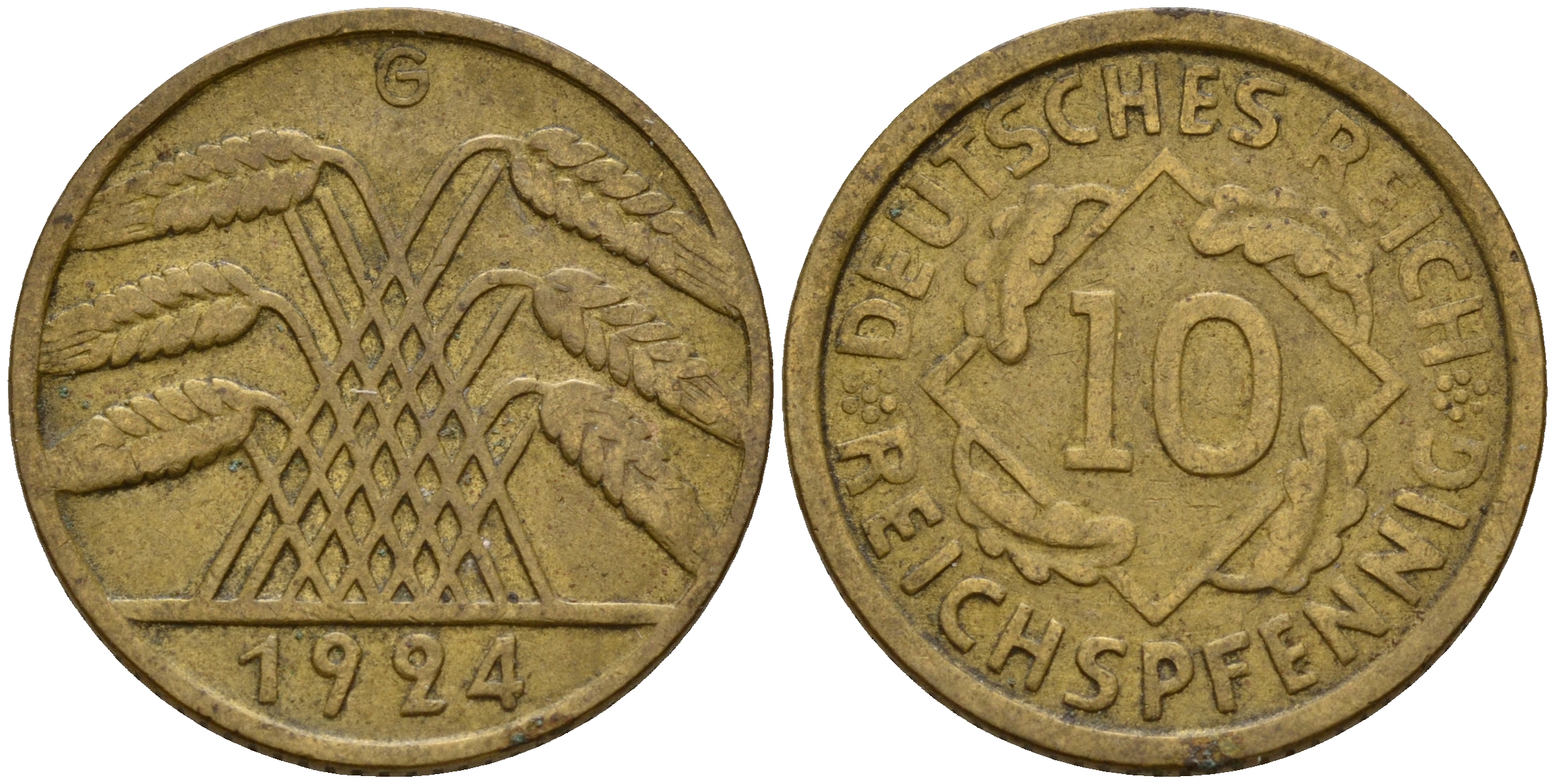 Германия 10 рейхспфеннигов 1924 G J. 317, KM 40 алюминиевая бронза    4603-756