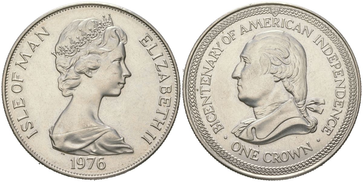Остров Мэн 1 крона 1976 200 лет независимости США, Джордж Вашингтон KM 37 медно-никель BU 00-1067-5-12