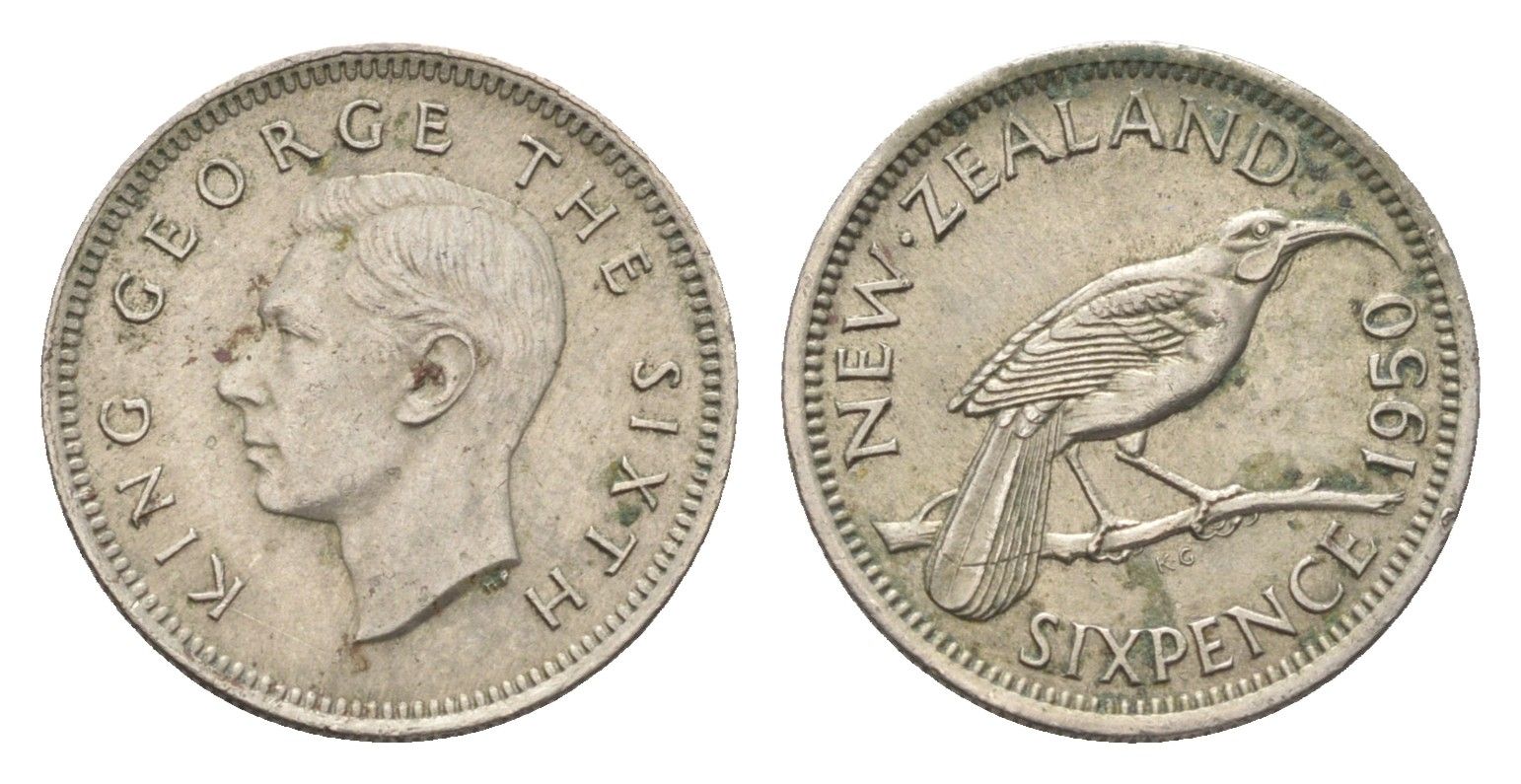 Новая Зеландия 6 пенсов 1950 Георг VI (1936-1952) KM 16 медно-никель 4659-947