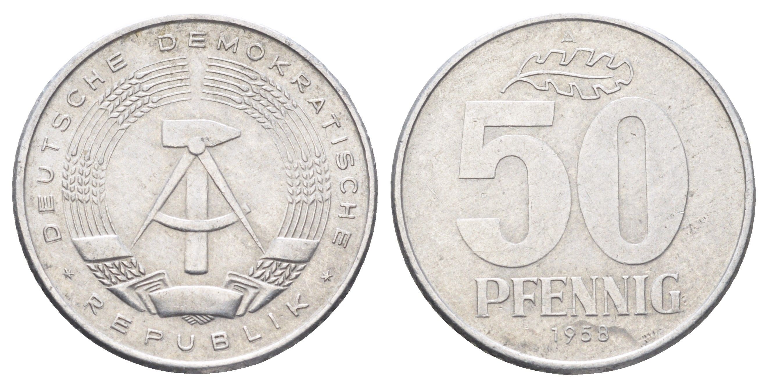 ГДР 50 пфеннигов 1958 год-тип KM 12.1 алюминий 4699-952