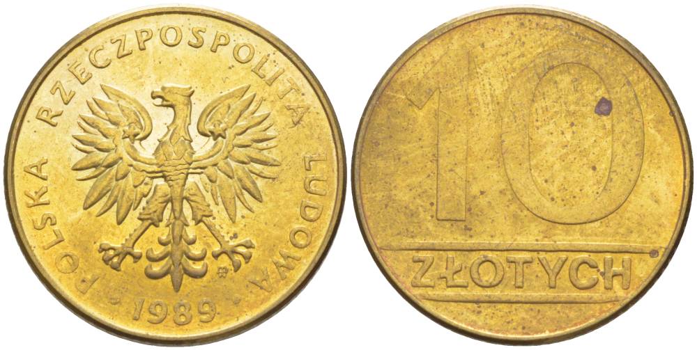 ПОЛЬША 10 ЗЛОТЫХ 1989 MW KM 152.2 латунь 4544-615