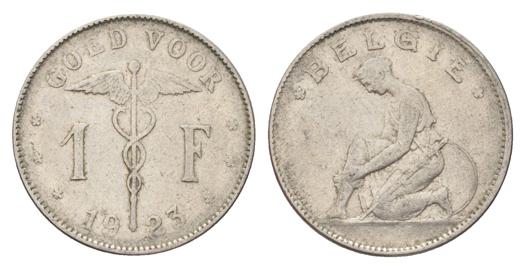 Бельгия 1 франк 1923 Belgie, Альберт I (1909-1934) KM 90 никель 4704-1041