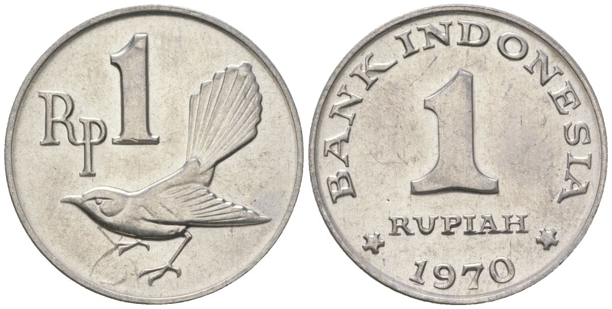 Индонезия 1 рупия 1970 птичка мухоловка KM 20 алюминий UNC 106-627