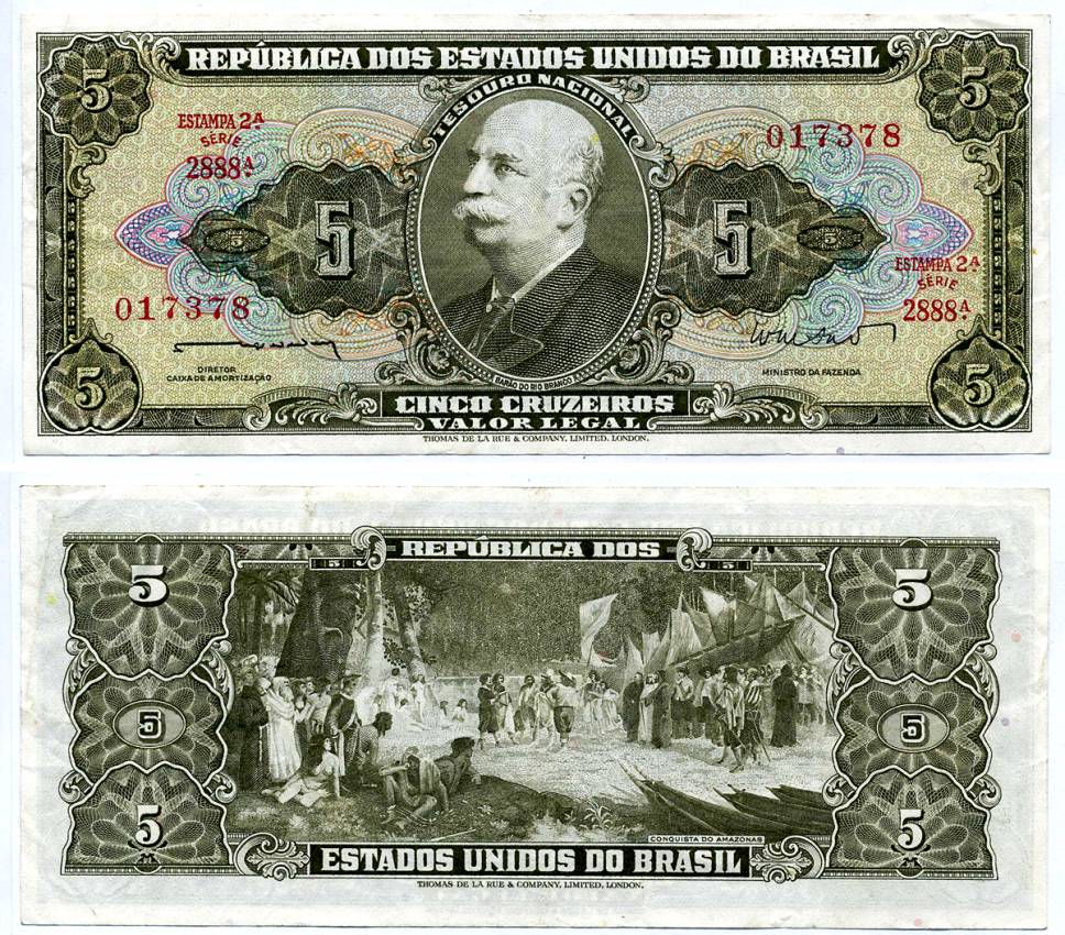 БРАЗИЛИЯ 5 КРУЗЕЙРО 1962 ПОДПИСЬ 11, СЕРИЯ 2888 Pick 176а бумага XF 6318-7-1-2