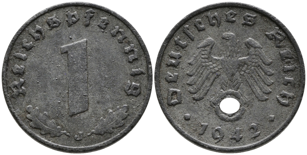 ГЕРМАНИЯ 1 РЕЙХСПФЕННИГ 1942 J KM 97, J.369 цинк 96-752