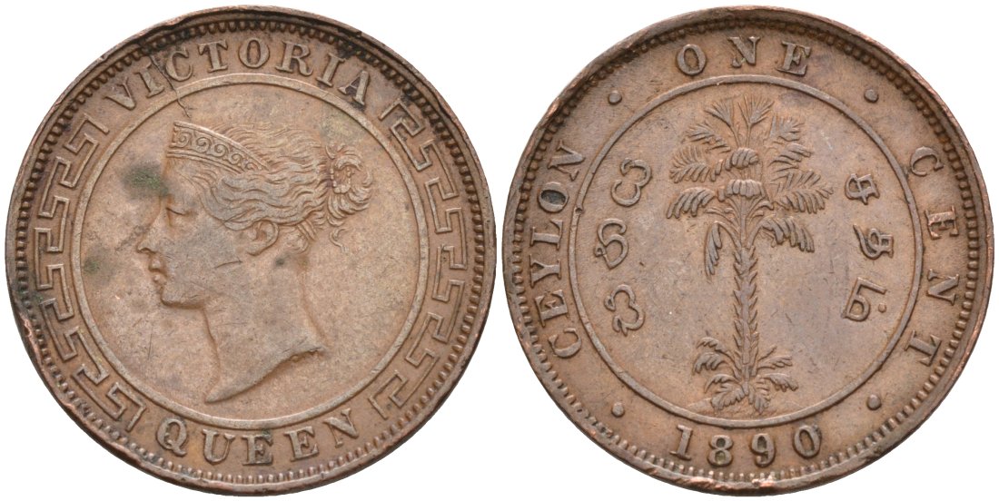 Цейлон 1 цент 1890 Королева Виктория (1845-1901) KM 92 медь 190-653
