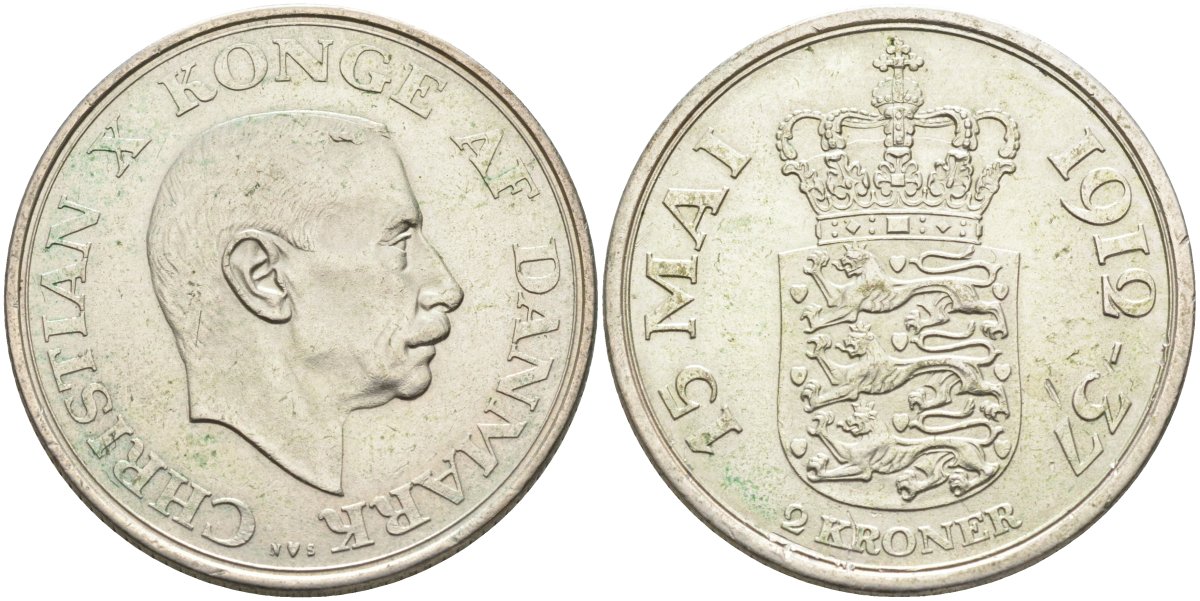 Дания 2 кроны 1937 25 лет правления Кристиана X KM 830 серебро 81-644