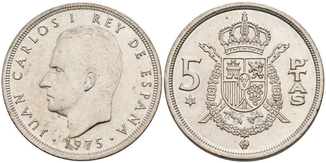 Испания 5 песет 1975 (78) Хуан Карлос I (1975-2001) KM 807 медно-никель 4571-1153