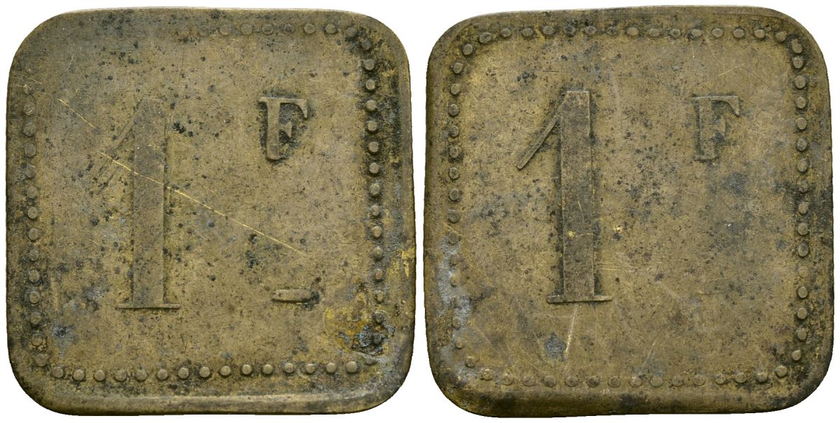 Франция 1 франк XIX-XX век ресторанный жетон латунь 4166-745