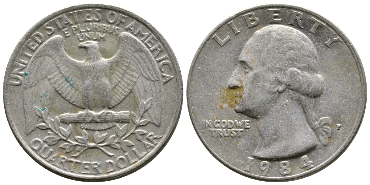 США 25 центов (квотер) 1984 P, Вашингтон KM А164а медь плакированная медно-никелем 4364-2242