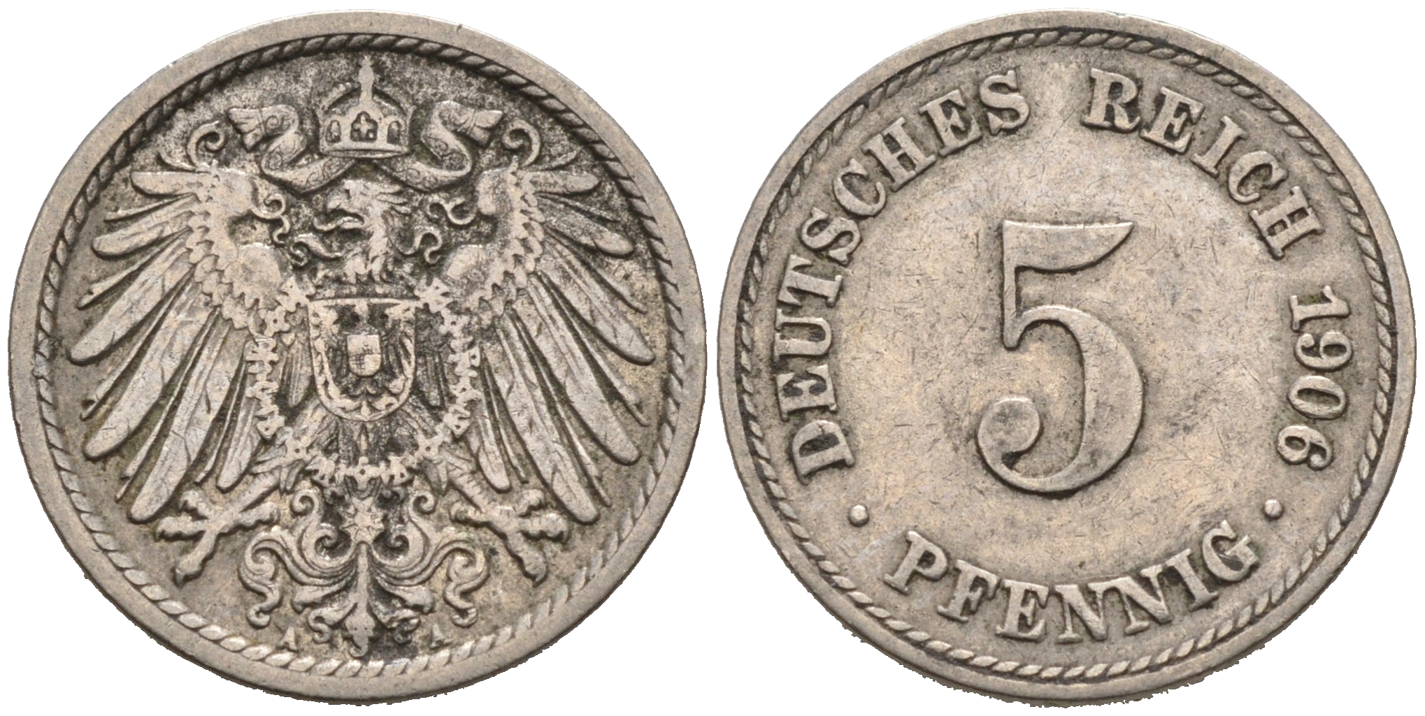 ГЕРМАНИЯ 5 ПФЕННИГОВ 1906 A, KM 11, J. 12 медно-никель 75-955