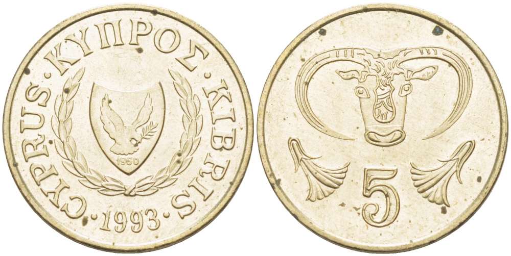 КИПР 5 ЦЕНТОВ 1993 KM 55.3 никель латунь 77-757