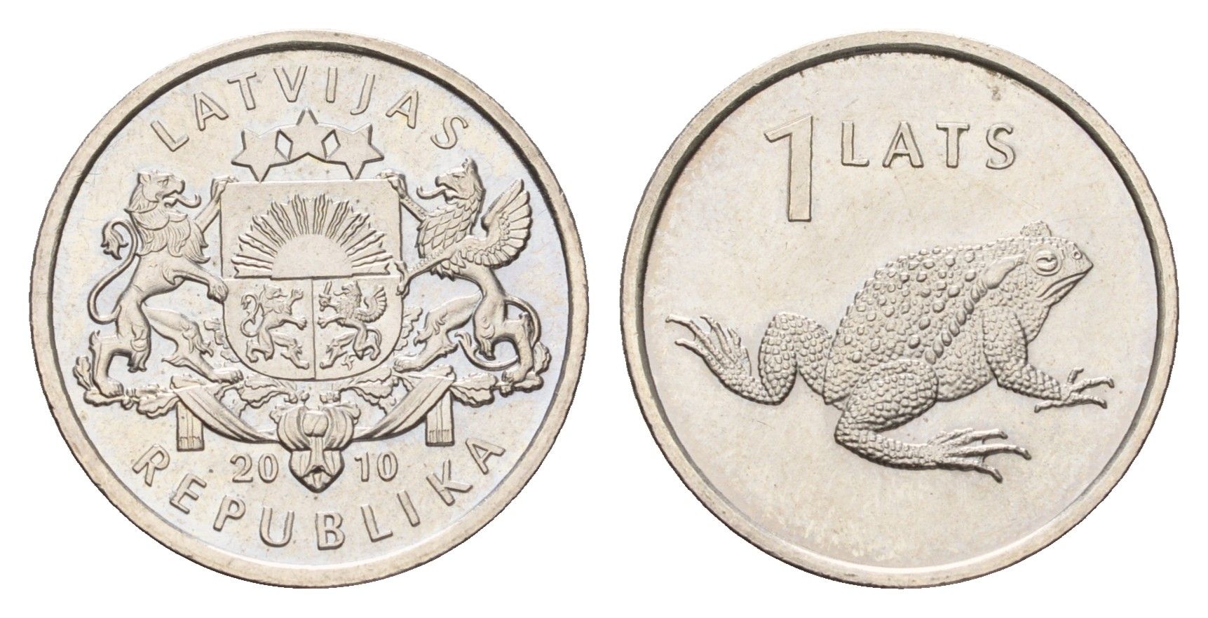 Латвия 1 лат 2010 Лягушка KM 108 медно-никель UNC 4679-348