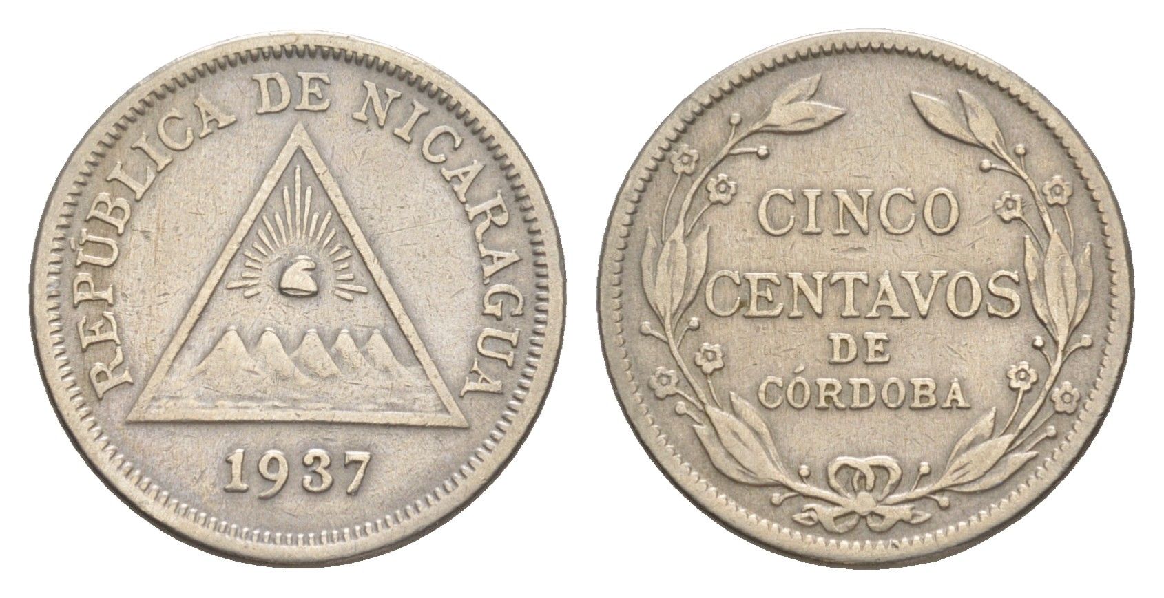 Никарагуа 5 сентаво 1937 KM 12 медно-никель 1528-1231