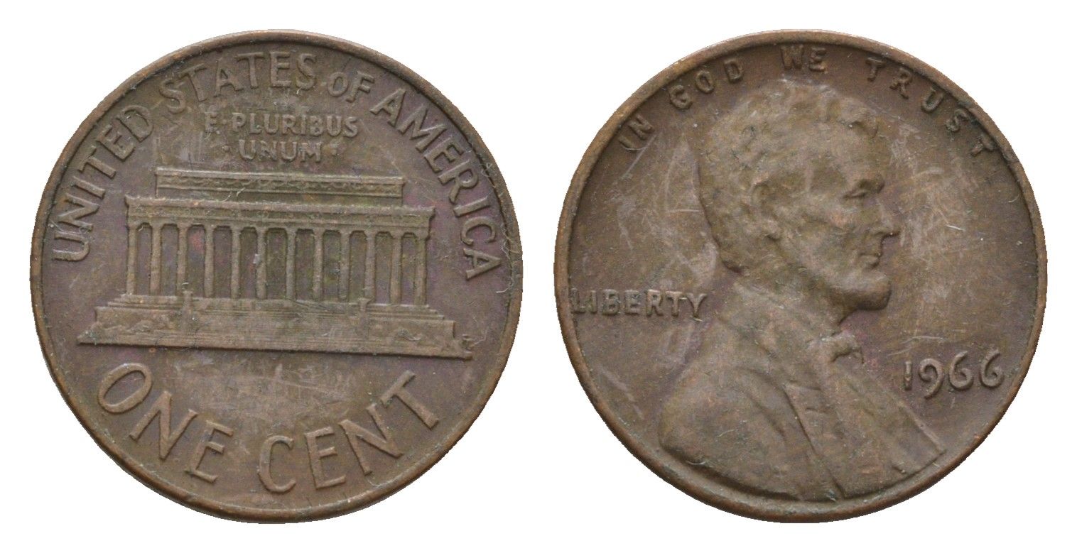 США 1 цент 1966 Авраам Линкольн KM 201 медь цинк 4613-549