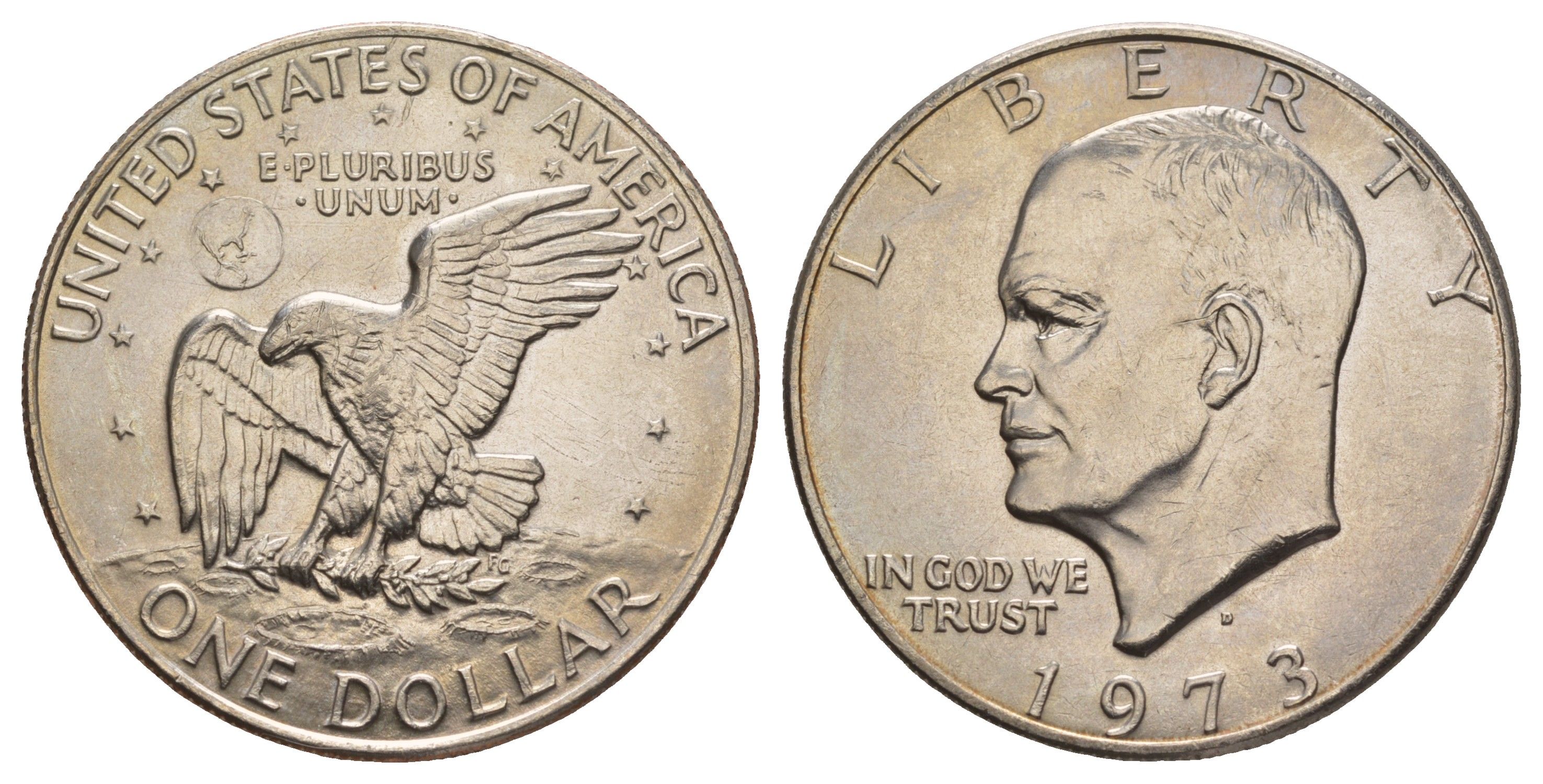 США 1 доллар 1973 D, Президент Эйзенхауэр, лунный орел, редкий год KM 203 медь плакированная медно-никлем UNC 413-1824