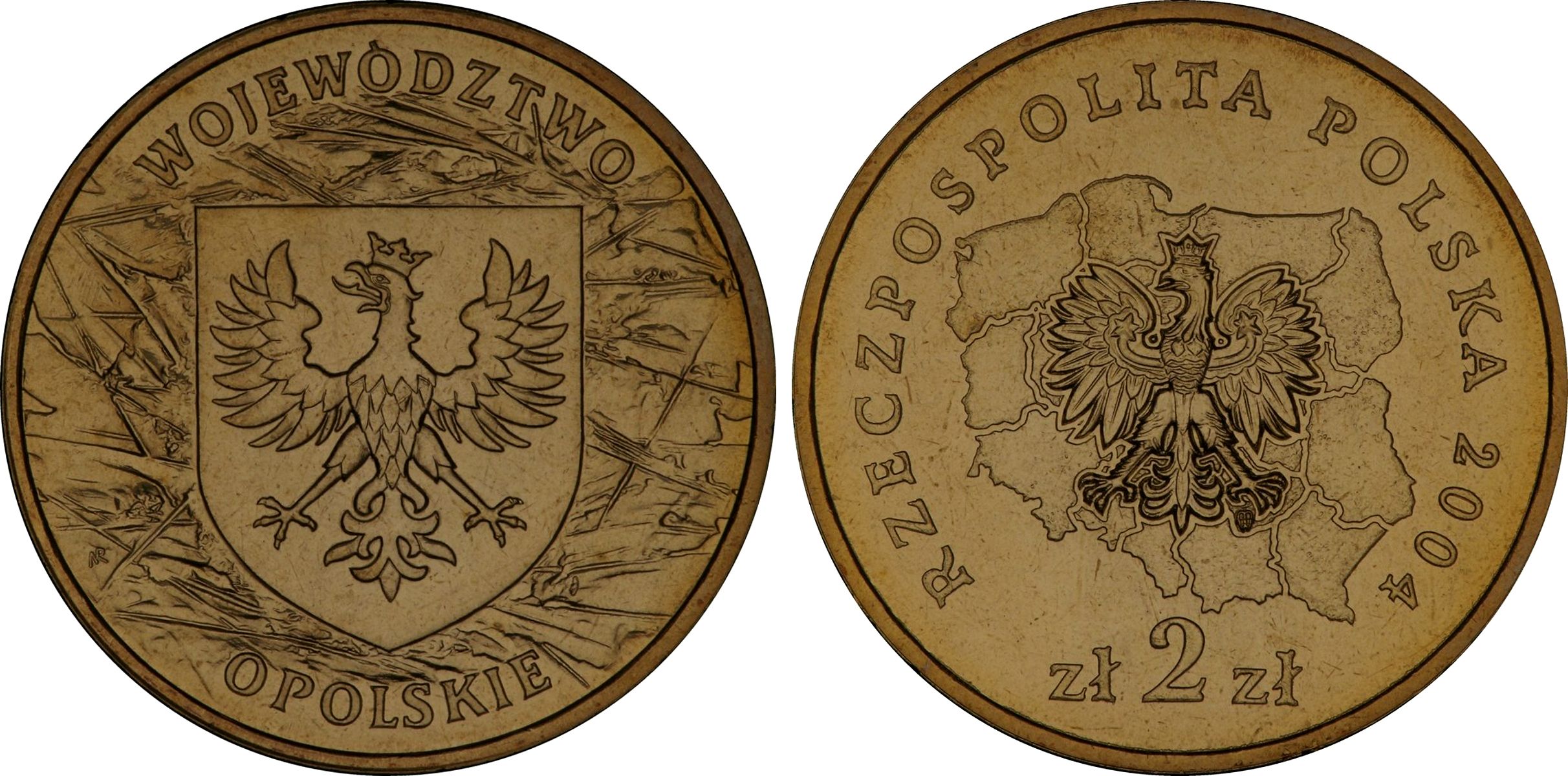 Польша 2 злотых 2004 MW, серия польские воеводства, Опольское воеводство KM 607 нордик UNC 4676-212
