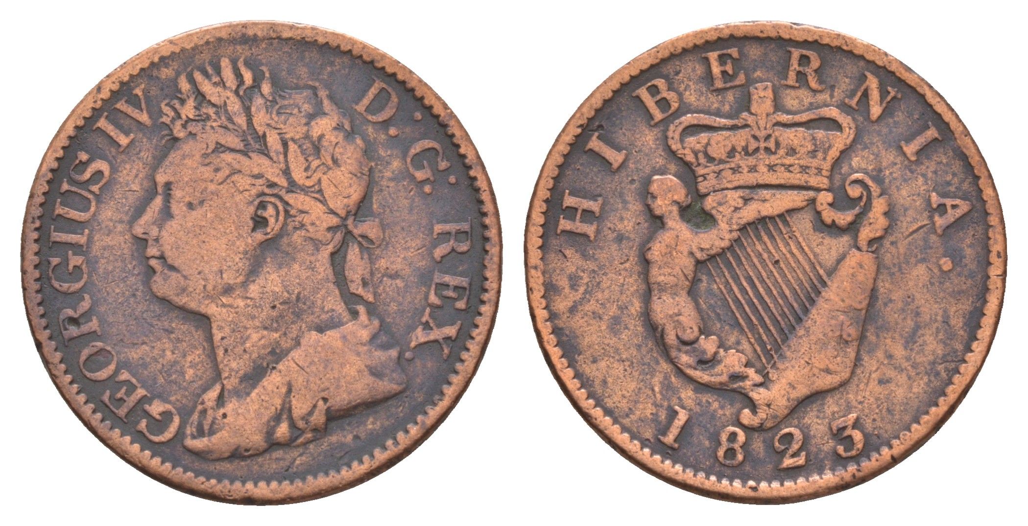 Ирландия 1/2 пенни 1823 Георг IV (1820-1830) KM 150 медь 1518-1633