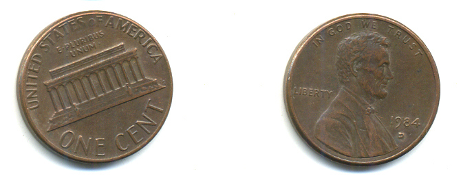 США 1 ЦЕНТ 1984 D, ЛИНКОЛЬН KM 201b цинк плакированный медью 179-364