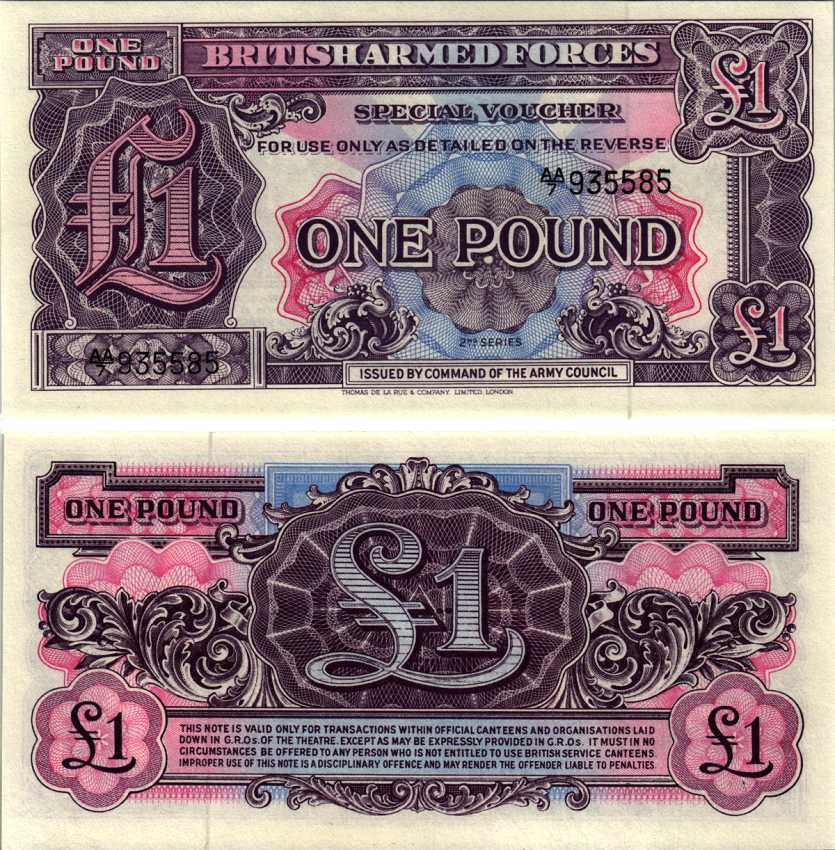 АНГЛИЯ 1 ФУНТ 1948 ДЛЯ ВООРУЖЕННЫХ СИЛ, СЕРИЯ 2 Pick M22a бумага UNC (ПРЕСС) 7183-30-3-1