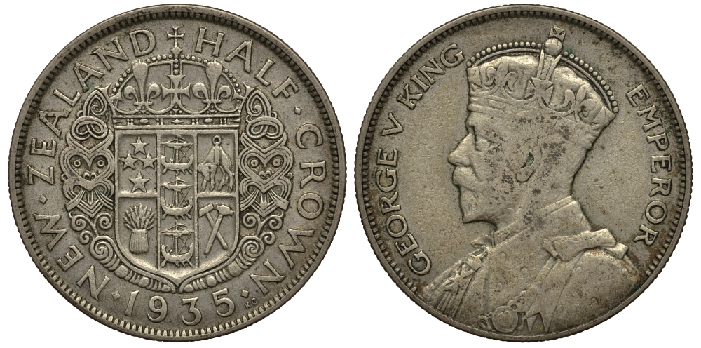Новая Зеландия 1/2 кроны 1935 Георг V (1910-1936) KM 5 серебро 272-1011