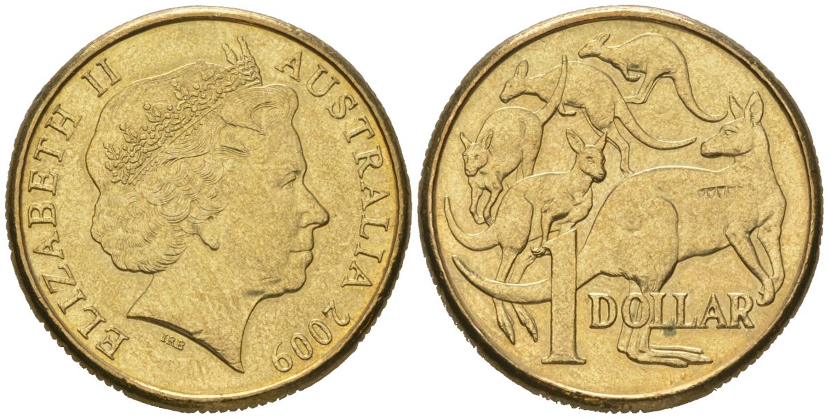 Австралия 1 доллар 2009 Елизавета II (1952-2022), кенгуру KM 489 алюминиевая бронза UNC 4620-313