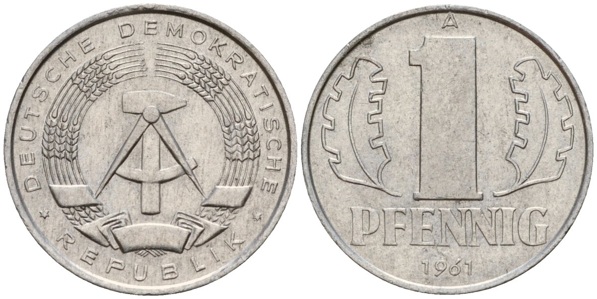 ГДР 1 пфенниг 1961 A KM 8.1 алюминий 39-1132
