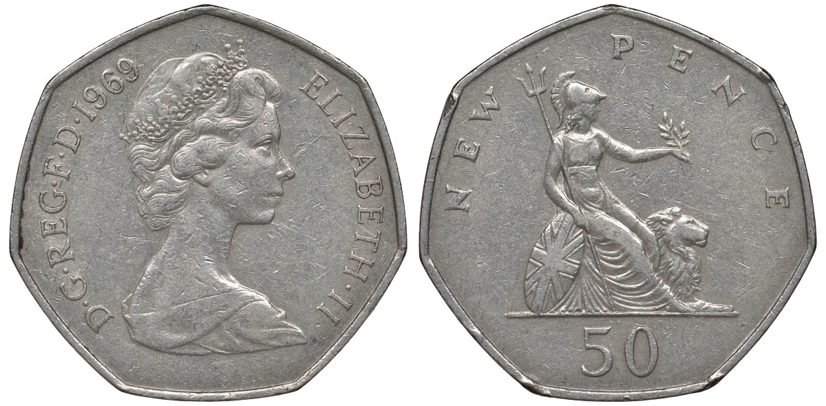 Великобритания 50 пенсов 1969 Елизавета II (1952-2022) KM 913, Spink 4223 (H1) медно-никель 4131-711