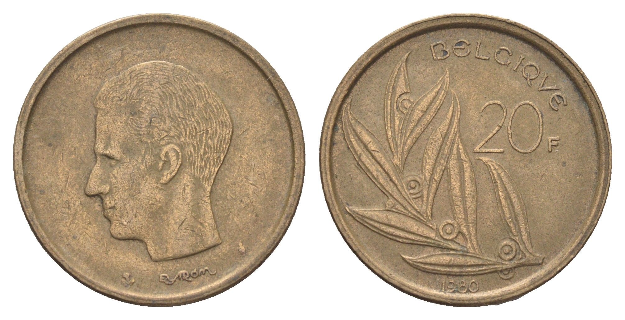 Бельгия 20 франков 1980 Belgique, Бодуэн I (1951-1993) KM 159 никель латунь 4704-1152
