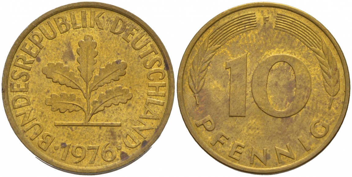ФРГ 10 ПФЕННИГОВ 1976 F KM 108, J. 383 сталь плакированная латунью 4548-825